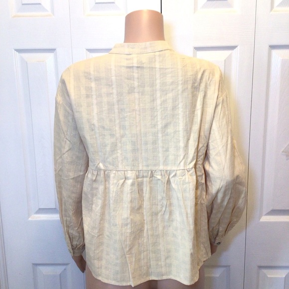 Entro Womens Cream Textured Cotton Long Sleeve Blouse Top Size Small - Picture 5 of 8